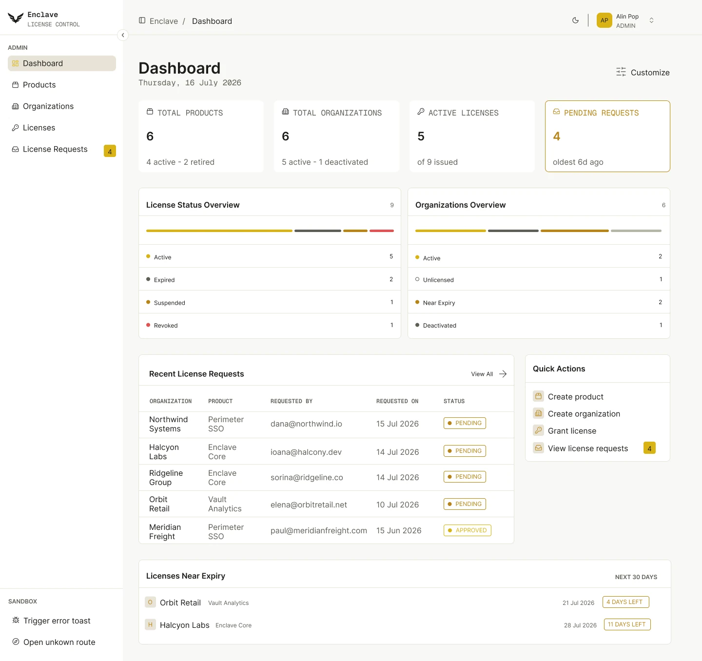 Enclave dashboard